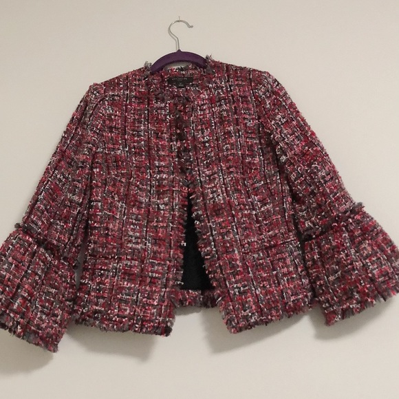 ANN TAYLOR Fringe Tweed Ruffle Cuff Jacket Blazer - Picture 10 of 15